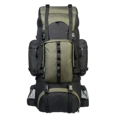 Immagine di Amazon Basics Zaino da escursionismo con telaio interno e cerniera antipioggia, 65 L, Verde