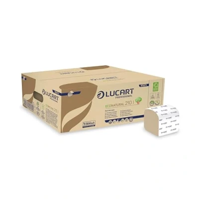 Immagine di Lucart Professional, EcoNatural 210I, Carta Igienica Interfogliata in Fiberpack, Ideale per Bagni Pubblici e Uffici, 210 pezzi confezione, 10x21 cm, 40 confezioni