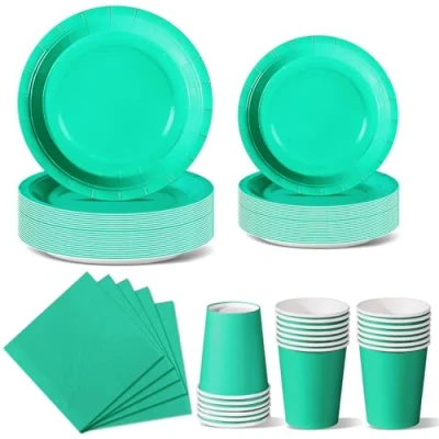 Immagine di Nkaiso Stoviglie per Feste 96 Pezzi Verde Blu Festa della Addobbi Ragazza di Compleanno dei Dambini Articoli Set Include Piatto USA e Getta Carta Party Tazze Tovaglioli 24 Ospiti