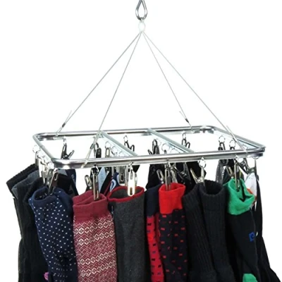 Immagine di Hangerworld Stendibiancheria in Alluminio con 26 Mollette per Bucato Salvaspazio Calzini e Intimo