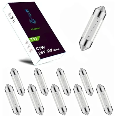 Immagine di LIGHTWORLD24 10 lampadine per illuminazione targa, 24 V, 5 W, C5 SV8,5, 45 mm, camion, autobus, interni