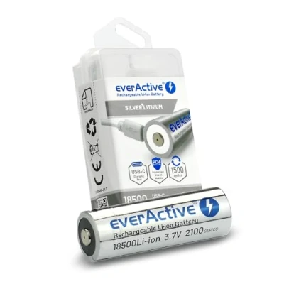 Immagine di EverActive 18500 Batteria agli ioni di litio da 3,7 V, 2100 mAh, con circuito protezione PCM, precaricata, fino a max. 30%, 1 pezzo, EV18500 21M