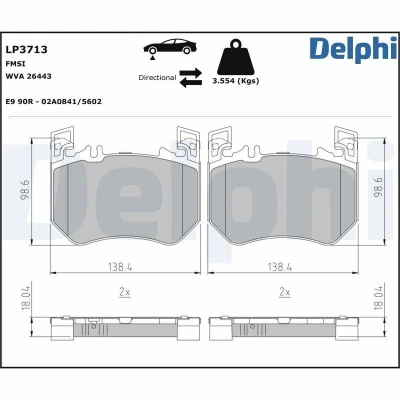 Immagine di DELPHI LP3713 Kit pastiglie freno Predisposto per contatto segnalazione usura con lamierino anticigolío senza accessori