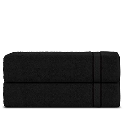 Immagine di Set di 2 asciugamani da bagno in cotone super morbido Sweet Needle, Nero 600 g/m², doppio strato, cucitura forte, molto assorbente e per bagno, doccia uso quotidiano (140x70 cm)