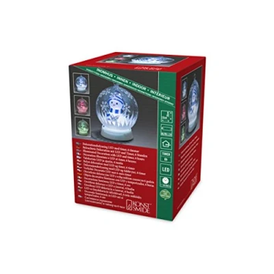 Immagine di &#039;Konstsmide 3408 000 LED sfera in vetro &quot;pupazzo di neve/per interni/certificato VDE/alimentazione a batteria: 3 x AA 1,5 V (non incluse) Diodo con funzioni, 6H Timer e variazione colore RGB/1/RGB