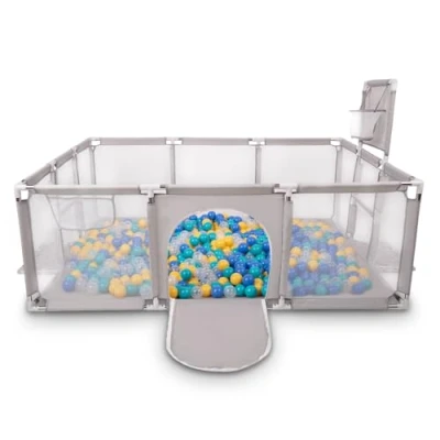 Immagine di Selonis Recinto Per Bambini Con 200 Palline 6 Cm, Playground Box, Grigio:Turchese/Blu/Giallo/Trasparente