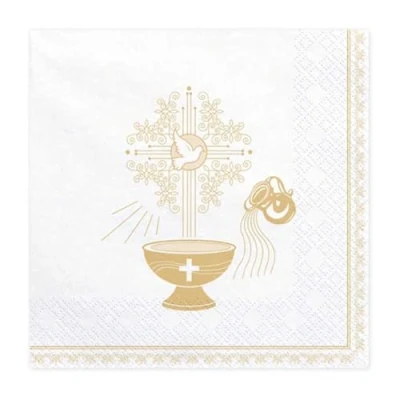 Immagine di PDL Tovaglioli per la prima comunione, cresima, battesimo, bianco, oro, colomba, calice, 20 pezzi, decorazione da tavolo