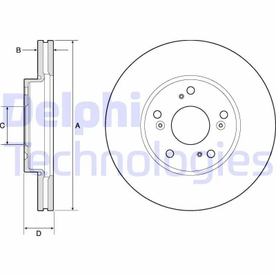 Immagine di DELPHI BG4741C Disco freno 280 25 5 ventilato rivestito non trattato senza cuscinetto ruota, anello sensore ABS HONDA: CIVIC 9, 10