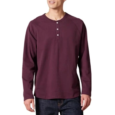 Immagine di Amazon Essentials Camicia a Maniche Lunghe Regular Fit con Scollo Serafino (Disponibile nelle Taglie Big &amp; Tall) Uomo, Bordeaux, L