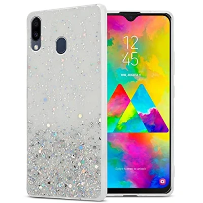 Immagine di Cadorabo Custodia compatibile con Samsung Galaxy M20 in Trasparente glitter Coperchio protettivo silicone TPU flessibile scintillanti