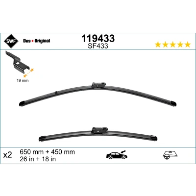 Immagine di Spazzola tergi Swf 119433 anteriore Spazzole flat blade RENAULT: Kangoo III MPV