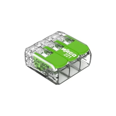 Immagine di WAGO 221 423 Morsetto flessibile: 0.14 4 mm² rigido: 0.2 Numero Poli (num): 3 50 pz. Trasparente, Verde