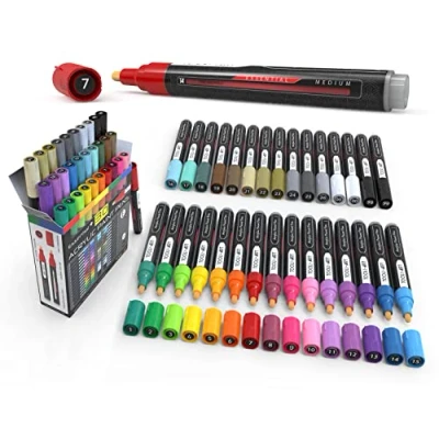 Immagine di TOOLI ART Set di pennarelli assortiti 30 con vernice acrilica, punta media da 3,0 mm per roccia, tela, tazze, quasi tutte le superfici. Non tossico, a base d&#039;acqua, asciugatura rapida
