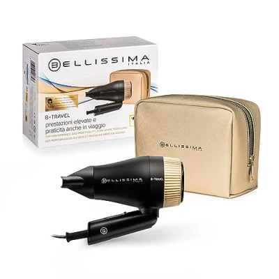 Immagine di Bellissima Imetec B Travel Asciugacapelli da Viaggio, Portatile e Compatto, 1400 Watt, Manico Pieghevole, Concentratore di Precisione, 2 Combinazioni Aria/Temperatura, Custodia Idea Regalo