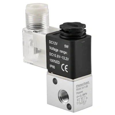 Immagine di Heschen elettrica pneumatica elettrovalvola 3V1 06 12VDC PT1/8 3/2 vie normalmente chiusa CE