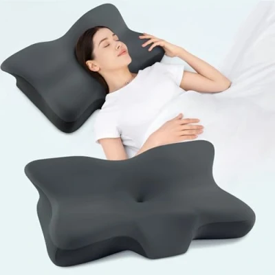 Immagine di Cuscino Cervicale per Dormire,Cuscino Ergonomico Memory Foam Cervicale,Adatto a Chi Dorme sul Fianco,Sulla Schiena o Sullo Stomaco,Federa Rimovibile 64x41x10/11cm