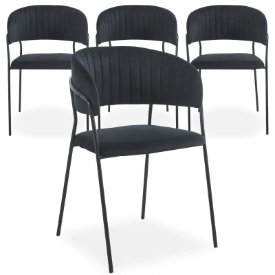 Immagine di Set di 4 sedie Tabata in metallo nero e velluto Menzzo