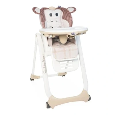 Immagine di Chicco Polly 2 Start, Seggiolone Per Neonati Dalla Nascita a 3 Anni (15 Kg), Regolabile, 4 Ruote, Schienale Completamente Inclinabile In Sedia E Chiusura Compatta, Monkey