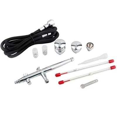 Immagine di Fengda Set aerografo FE 186K con manopola anteriore regolabile in micro aria e 3 diverse Dimensioni tazza ugello per pittura, tatuaggi, modelli artistici ed ecc.