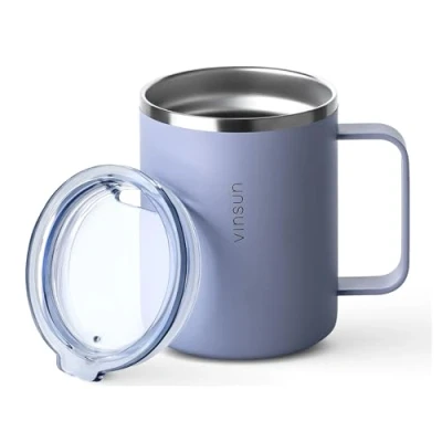Immagine di VINSUN Tazza Termica con Manico 350ml Acciaio Inox, Coperchio Trasparente Apertura per Bere, Senza BPA Travel Mug Caffè Ufficio, Scuola, Campeggio, Auto
