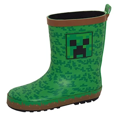 Immagine di Minecraft Wellingtons Stivali da pioggia per bambini, in gomma Wellys, Nero , 28 EU