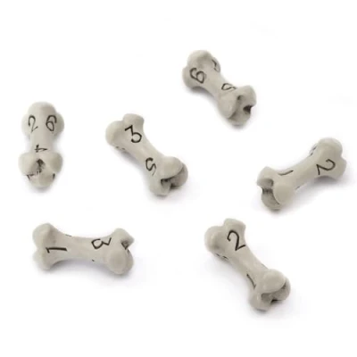 Immagine di Set Dadi D6 di Sei 6 Facce per GDR a Tema Teschio &amp; Ossa. Particolari D&amp;D, Dungeons Dragons (DND), Warhammer, Pathfinder, Magic the Gathering (MTG). (Bianco)
