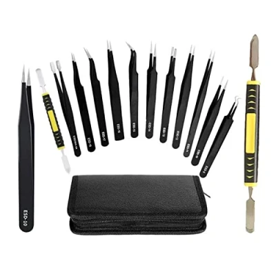 Immagine di 12pcs Anti Static ESD Pinzette Robuste &amp; Pricise Kit per Modellazione Elettronica Riparazione Tool Set