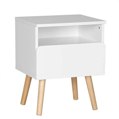Immagine di WOLTU TSR58ws Comodino Bianco con Cassetto Comodini da Notte Organizzatore Letto in Legno