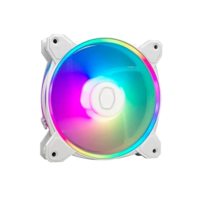 Immagine di Cooler Master MasterFan MF120 Halo2 ARGB Bianco Custodia e ventola di raffreddamento, illuminazione RGB indirizzabile a doppio anello, cuscinetto del fucile, pale bilanciamento dell&#039;aria