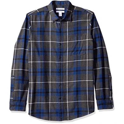 Immagine di Amazon Essentials Camicia in Flanella a Maniche Lunghe (Disponibile Taglie Extra Forti) Uomo, Blu Carbone Puntinato Motivo Scozzese, M