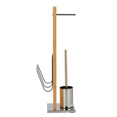Immagine di WENKO Set WC Portofino, con portariviste, portarotolo e portascopino WC, in vero legno di bambù acciaio inox resistente contro la ruggine, 24,5 x 68 22,5 cm, colore marrone
