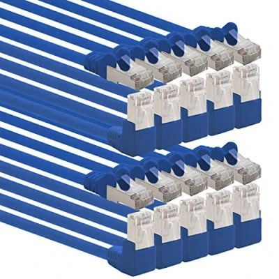 Immagine di 1aTTack.de 366135 Cavo di rete Cat.6 angolo 90 gradi 0,5m blu confezione da 10 patch Cat6 (SFTP PIMF) 1000Mbit/s connettore Rj 45 x metri