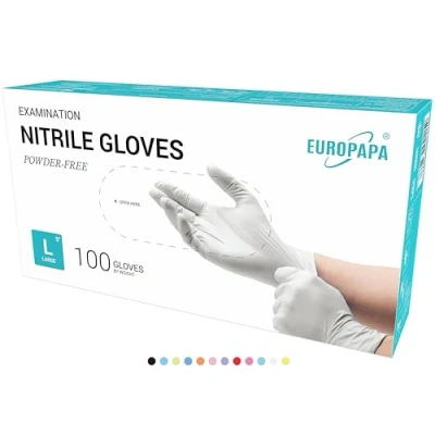Immagine di EUROPAPA® 100 Guanti Monouso In Nitrile, Senza Lattice, Non Steril (L, Bianco)