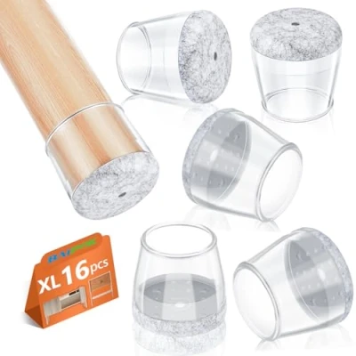 Immagine di 16 Pezzi Feltrini per Sedie, Gommini in Silicone con Feltro, Tappi le Gambe Delle Sedie Pavimenti Legno, Protezione Antigraffio, Elastiche(Fit:34 48mm)