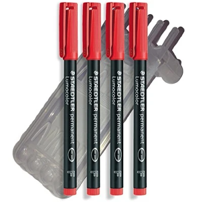 Immagine di Staedtler FEIN sfera penna universale schermo Lumocolor Permanent, Box, rosso, 4er Pack F Spitze