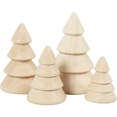 Immagine di Creativ 100263, Alberi di Natale in Legno, H: 3,3, 4,3, 5,3, 6,3 cm. Profondità: 2,3, 3, 3,2, 4 cm, Imperatrice 4pcs