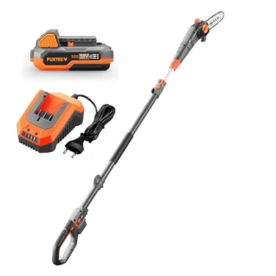 Immagine di Potatore telescopico svettatore motosega a batteria 20V senza fili FUXTEC FX E1HE20 SET con lama e catena Oregon per alberi, rami cespugli