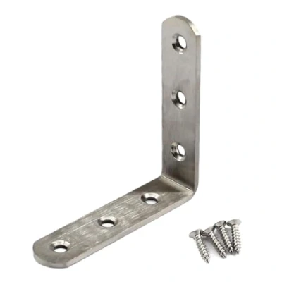 Immagine di Staffe angolari con connettori (spessore 3 mm), 80 x mm, in acciaio inox, a forma di L, viti, 6 pezzi