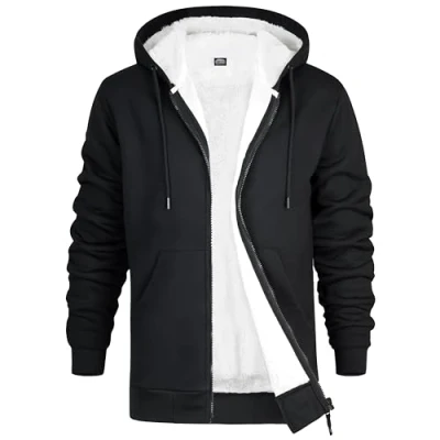 Immagine di CityComfort Felpa Uomo con Cappuccio Felpe Zip Rivestite in Sherpa Caldo e Morbido Invernale Taglie Forti M 3XL (Nero, XL)