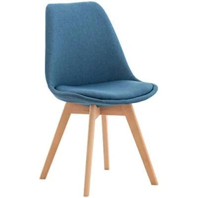 Immagine di CLP Sedia da pranzo Linares Plastic I Tessuto Velluto Corda Aspetto pelle Poltrona con struttura in legno, Colore:blu, Materiale:Stoffa