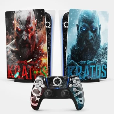 Immagine di adesivo PS 5 Kratos, da gioco per 5, console e controller, disco edizione standard, skin Kratos (1 controller)