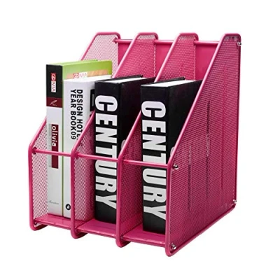 Immagine di Exerz Portariviste a 3 Scomparti/Rastrelliera in metallo da Tavolo/Supporto per documenti/Cartelle/Organizzatore (Rosa)
