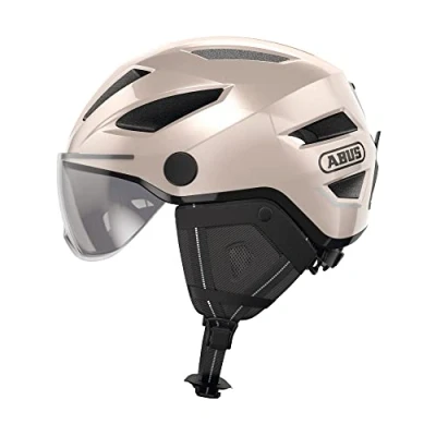 Immagine di Abus, casco da città ABUS Pedelec 2.0 ACE, bici con luce posteriore, visiera, copertura antipioggia, paraorecchie, per uomo e donna, Oro, taglia L