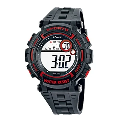 Immagine di Ravel Orologio al quarzo digitale rotondo da uomo 3ATM con luce RDG.14.7 Nero/Rosso