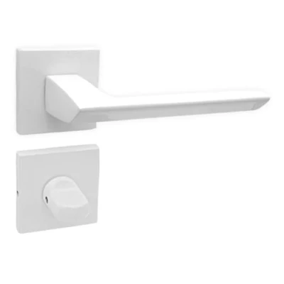 Immagine di domino Elena QR Slim Maniglia per porta WC, set da bagno, rosetta quadrata, porte del di rosette, in alluminio, colore: bianco