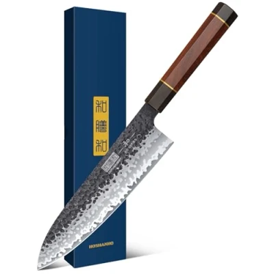 Immagine di HOSHANHO 20 cm Coltelli da Cucina Giapponesed, Professionali Forgiato a Mano Coltello Chef in Acciaio Inossidabile, Multiuso con Manico legno di Palissandro