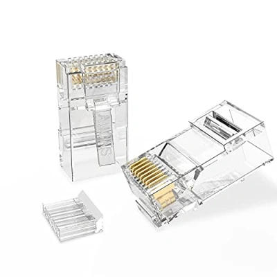 Immagine di VSNetwork 50 Pezzi Plug Connettori di Rete Cat6, RJ45 Ethernet Connettore Cavo LAN 8P8C STP, Placcato in Oro 24K per Cat 6 e Network