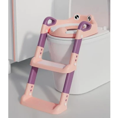 Immagine di Riduttore WC per Bambini con Scaletta, PU Cuscino, Regolabile e Pieghevole, Antiscivolo Sedile Bambini, Adatto Tazze a V, U, O