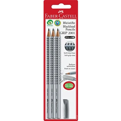 Immagine di Faber Castell 117197 3 matite Grip 2001 con gommino, durezza: HB, colore del fusto: argento, Pezzi