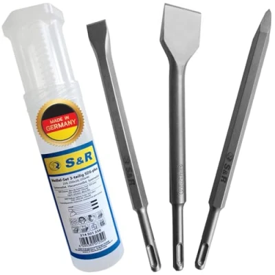 Immagine di S&amp;R Set Scalpelli SDS Plus MADE IN GERMANY per Piastrelle Pavimento Muro con Scalpello CURVO Qualità Industriale Martelli e Trapani